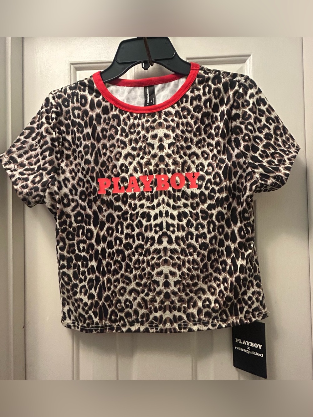 NWT Y2K Vibes PLAYBOY Leopard Print Tee with Red Logo and Trim